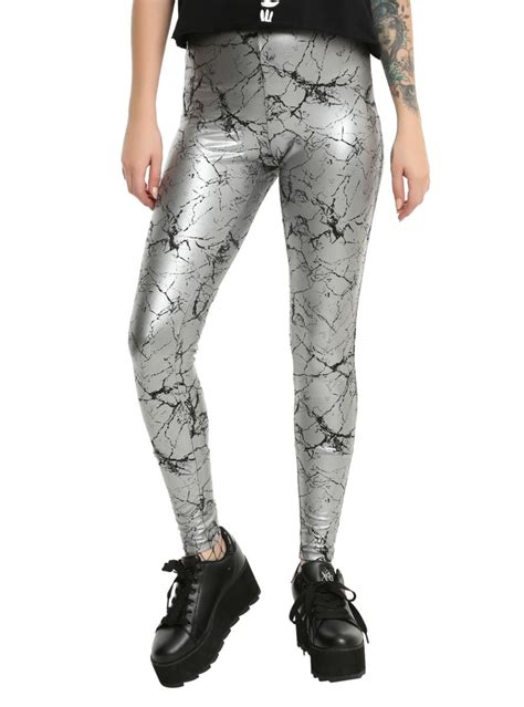 Silver Metallic Crackle Leggings In 2020 Silver Leggings Girl