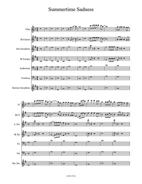 Summertime Sadness Sheet Music For Trombone Flute Clarinet Other