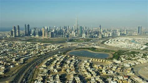 Aerial City View Dubai Suburbs And Commercial Area Modern Vehicle