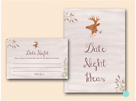 Date Night Idea Date Night Cards Date Night Bridal Shower Date Night Sign Rustic Woodland