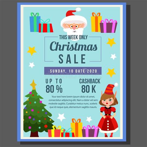 Christmas Poster Sale With Santa Elf Stock Vector Illustration Of