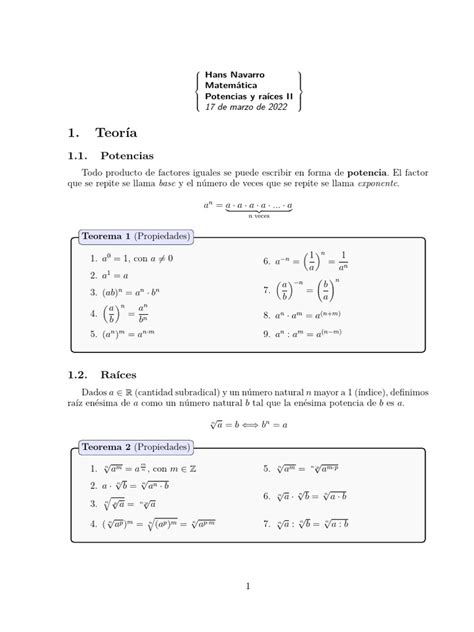 Clase 2 Potencias Y Raíces Ii Pdf Exponenciación Objetos