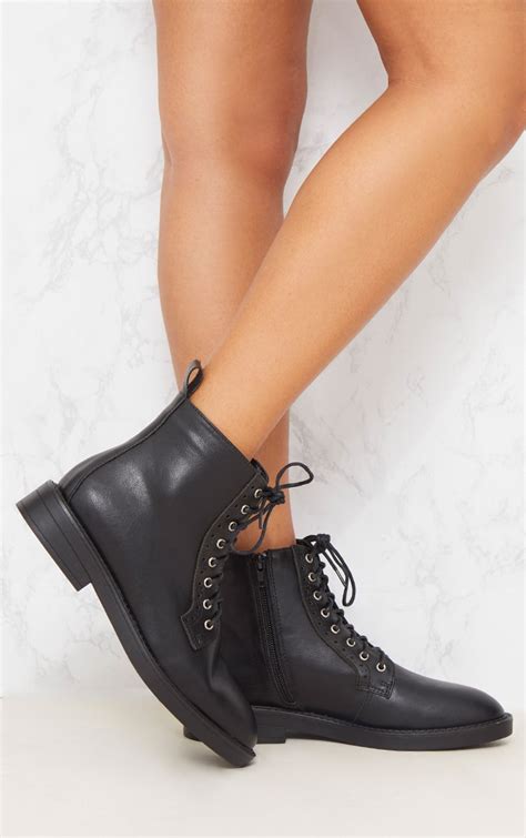 black lace up ankle boot shoes prettylittlething