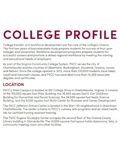 Free 9 College Profile Samples Annual Admission Student