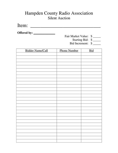 Free Printable Silent Auction Bid Sheet Templates Pdf Examples Ideas
