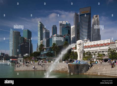 Singapore City Skyline And The Merlion Daytime Stock Photo Alamy