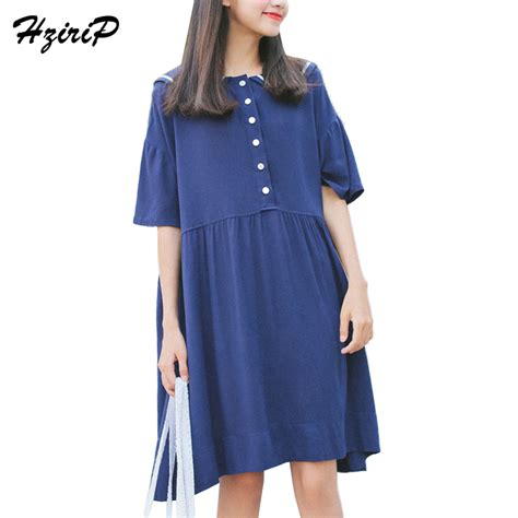 Hzirip 2018 New Preppy Style Blue White Women Dress Loose Fashion Spring Summer Dresse A Line