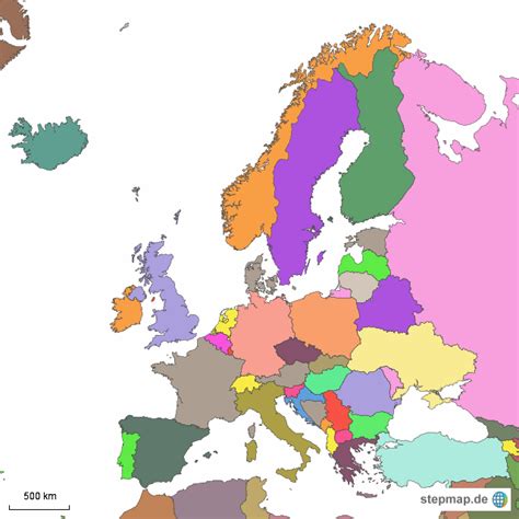 StepMap Europa politisch ohne Beschriftung Landkarte für Europa