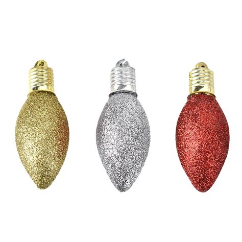 Glittered Light Bulb Christmas Ornaments 3 Inch 15 Piece