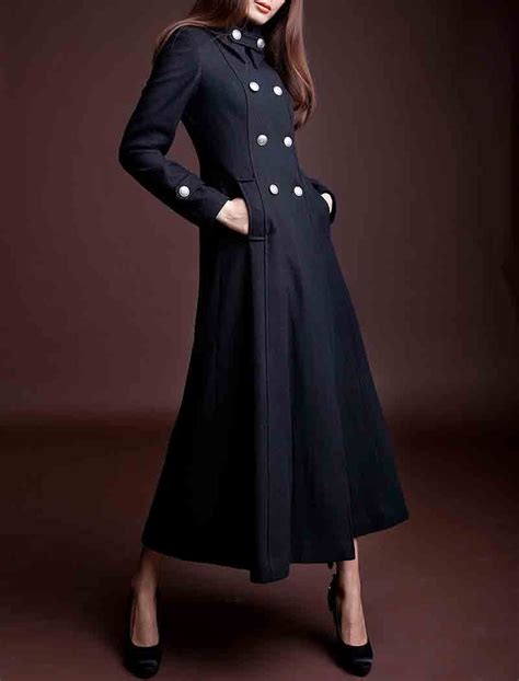 black wool coat women dress coat autumn winter spring long coat co114 coats and jackets