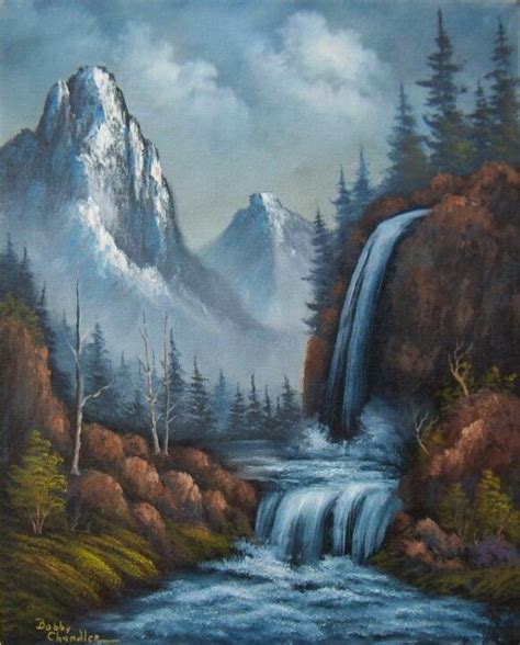 Oil Painting Of Waterfall Mountain Landscape Painting Waterfall