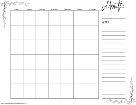Free Blank Monthly Calendar Printables