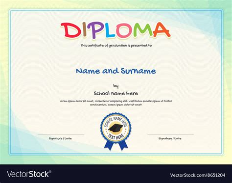 Preschool Kids Diploma Certificate Template Vector By Kraphix Image