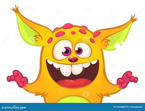 Happy Cartoon Orange Monster Halloween Vector Illustration Of Excited Troll Or Gremlin
