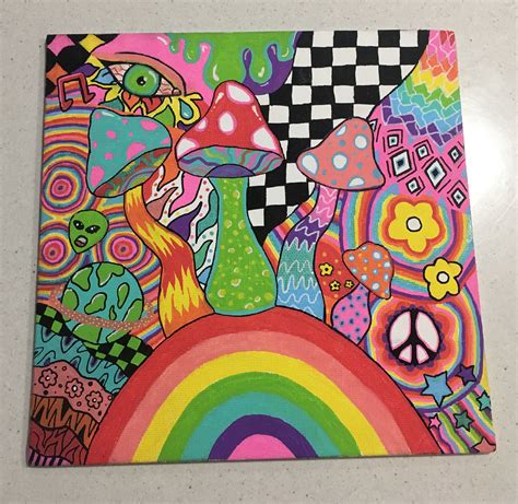 Trippy Hippy Art On Canvas Hippie Painting Diy Canvas Art Painting