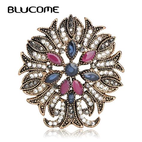 Blucome New Beautiful Flower Resin Women Brooches Crown Hairpins Vintage Brooch Pin Scarf