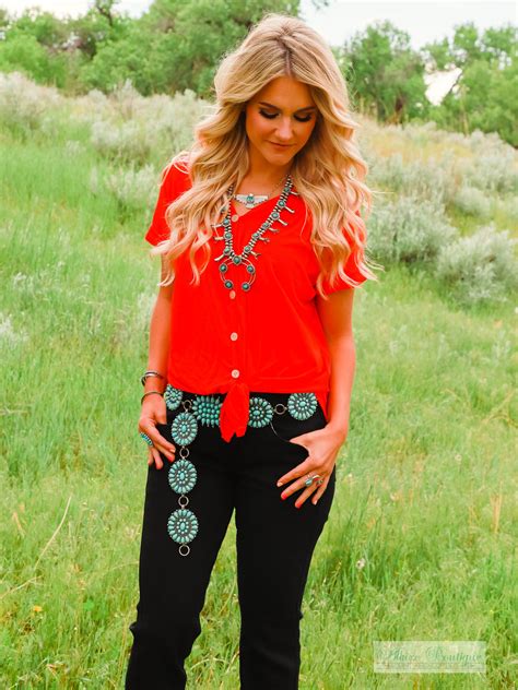 Red Tie Top Western Accents Boutique Style Outfits Women Clothing Boutique Outfit Inspirations