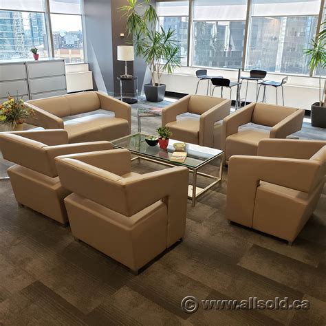 Contemporary Modern Beige Leather Lobby Reception Furniture Allsold