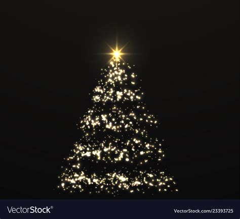 Christmas Shiny Golden Tree With Glowing Lights Vector Image