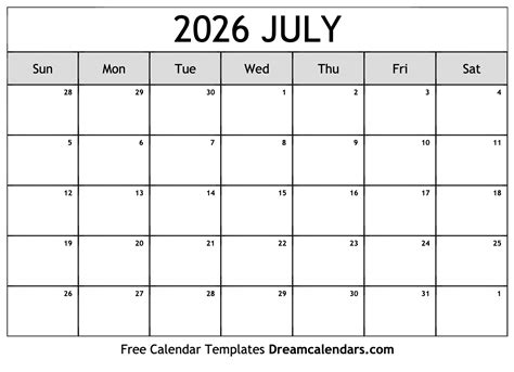 July 2026 Calendar Free Blank Printable With Holidays
