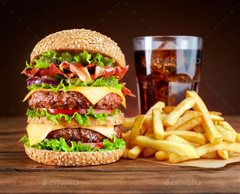 Burger With French Fries And Cola Stock Photo By Pineapplestudio