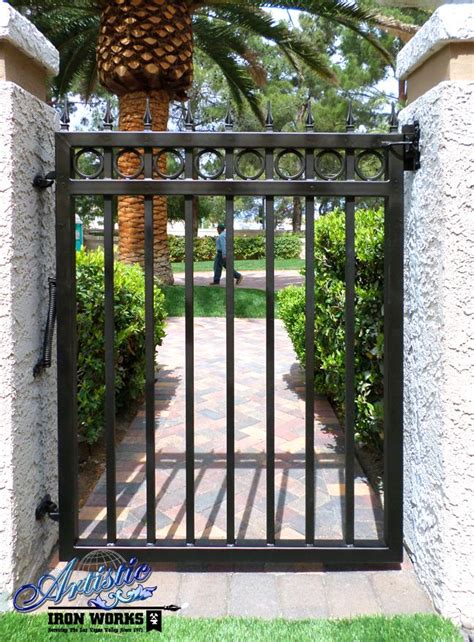 Wrought Iron Side Gate With Circles And Spear Finials Iron Garden