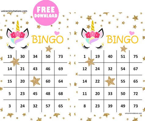 Free Printable Unicorn Bingo Cards For Printing