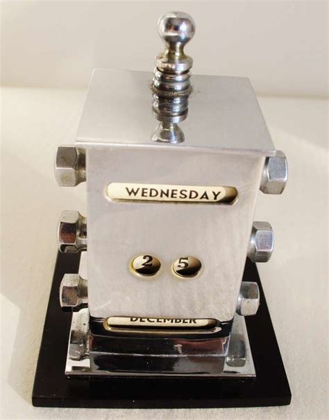 English Art Deco Chrome And Black Lucite Perpetual Desk Calendar With