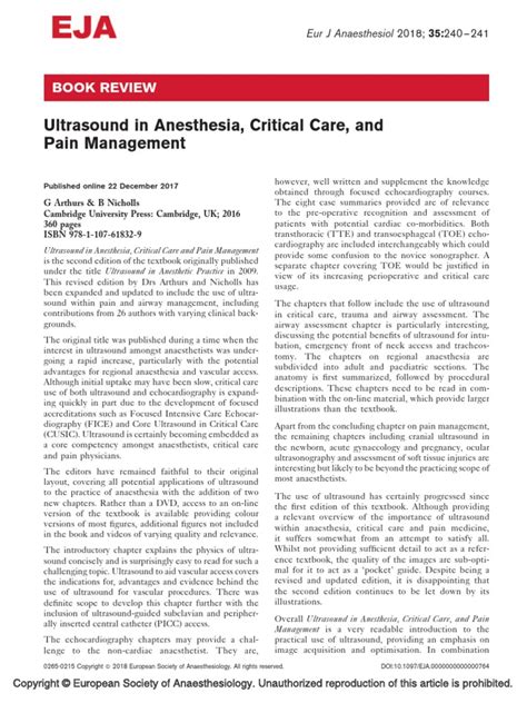 Ultrasound In Anesthesia Critical Care And Pain19 Pdf Medical
