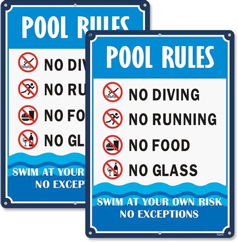 Pool Rules Signs No Diving No Glass Sign No Food No