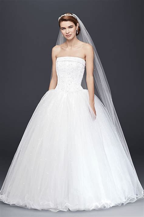 Extra Length Satin Beaded Bodice Wedding Dress Davids Bridal