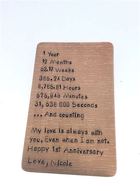 Bronze Wallet Insert Card Th Anniversary Gift Boyfriend Etsy In