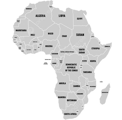 Mapa De áfrica Gris Con Etiquetas De Bordes Vectoriales En Blanco