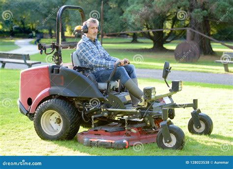 Man Driving Professional Mower Stock Photo Image Of Service