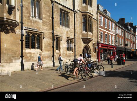 Cambridge University Town Trinity Street With Pedestrians And Cyclists
