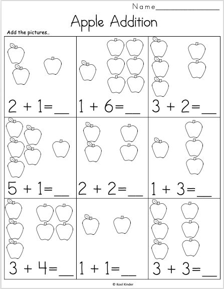 Free Fall Math Worksheet For Kindergarten Apple Addition Made By