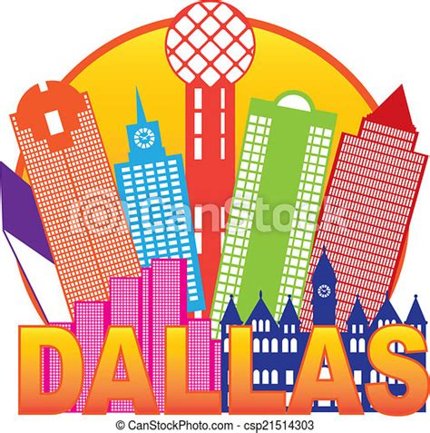 Vector Clipart Of Dallas City Skyline Color Circle Illustration