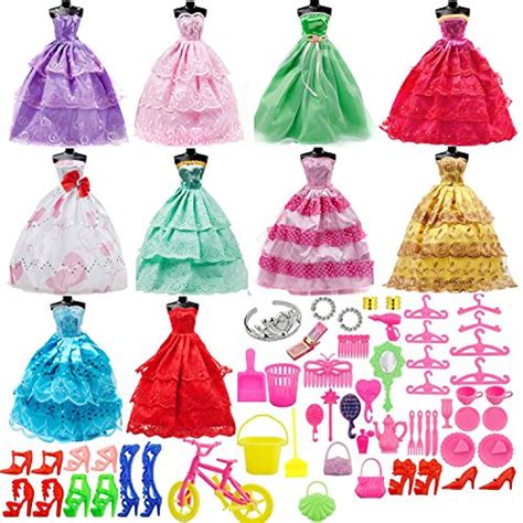 65pcs Barbie Doll Clothes Set 10 Pack Barbie Fashion Wedding Party Gown Dresses And 55pcs