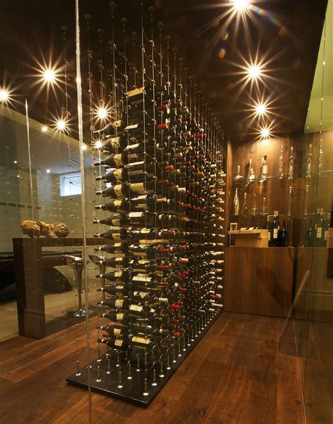 Back To Back Bottles In Glass Enclosed Custom Wine Cellar Featuring