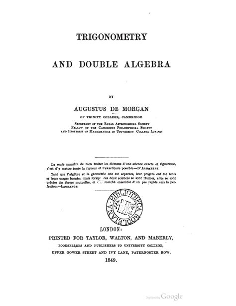 Trigonometry And Double Algebra Augustus De Morgan Free Download