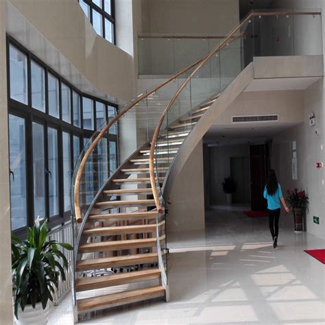 China Glass Curved Staircase With Stainless Steel Railing China Glass