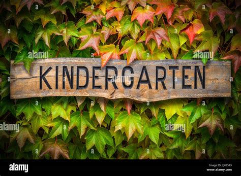 Rustic Wooden Kindergarten Sign Stock Photo Alamy