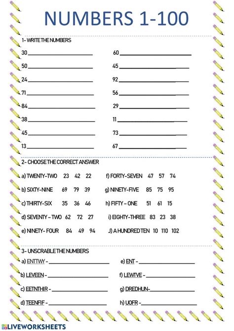 Printable Numbers 1100 Worksheet