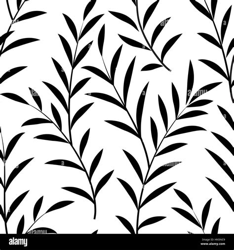 Abstract Floral Pattern Floral Leaves Silhouette Black And White Stock