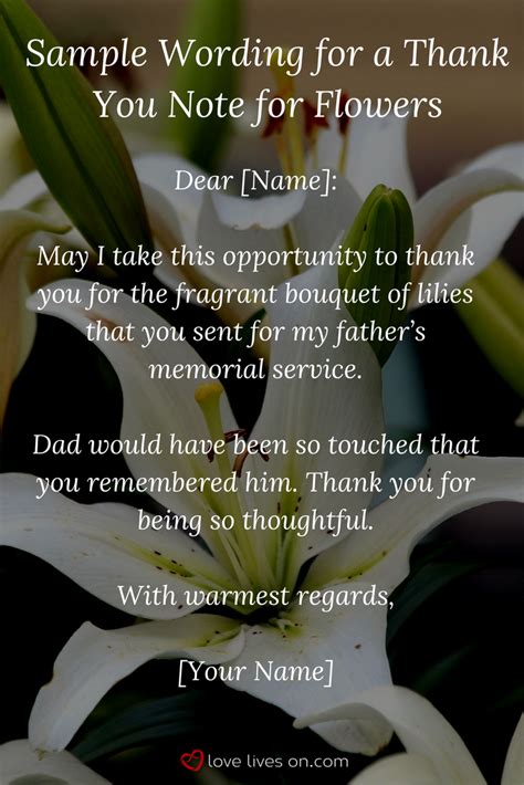 Copy This Sample Wording For A Funeral Thank You Note For Flowers To