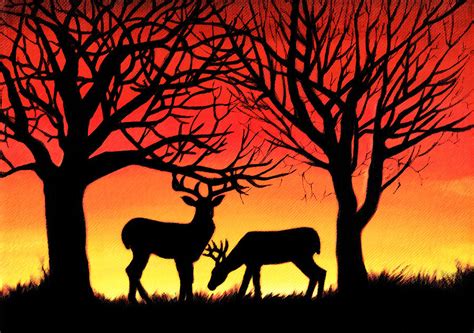 Grazing Deer At Sunset Painting By Alison Newth Fine Art America