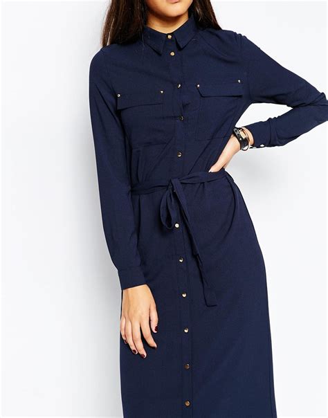 Lyst Missguided Belted Maxi Shirt Dress In Blue