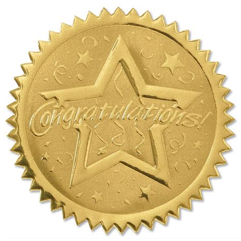 Congratulations Star Embossed Gold Certificate Seals 102 Pack Amazon