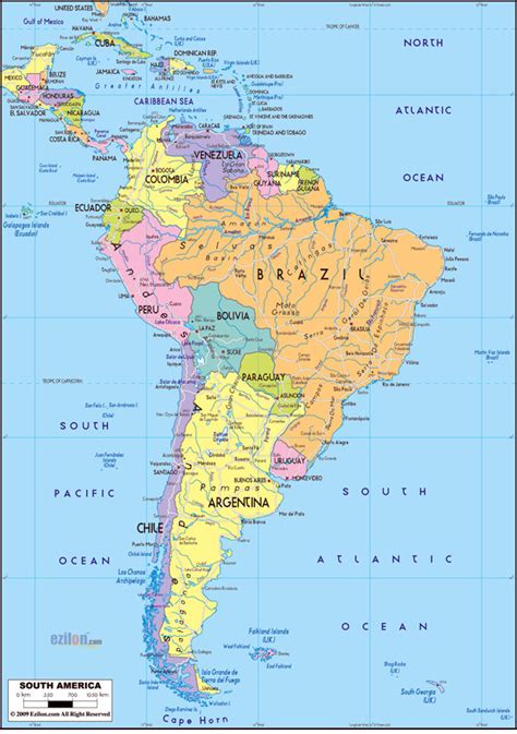 Large Detailed Political Map Of South America With Roads