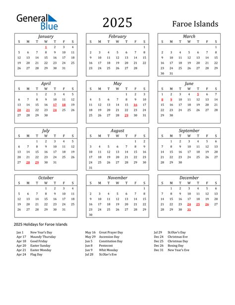 2025 Faroe Islands Calendar With Holidays
